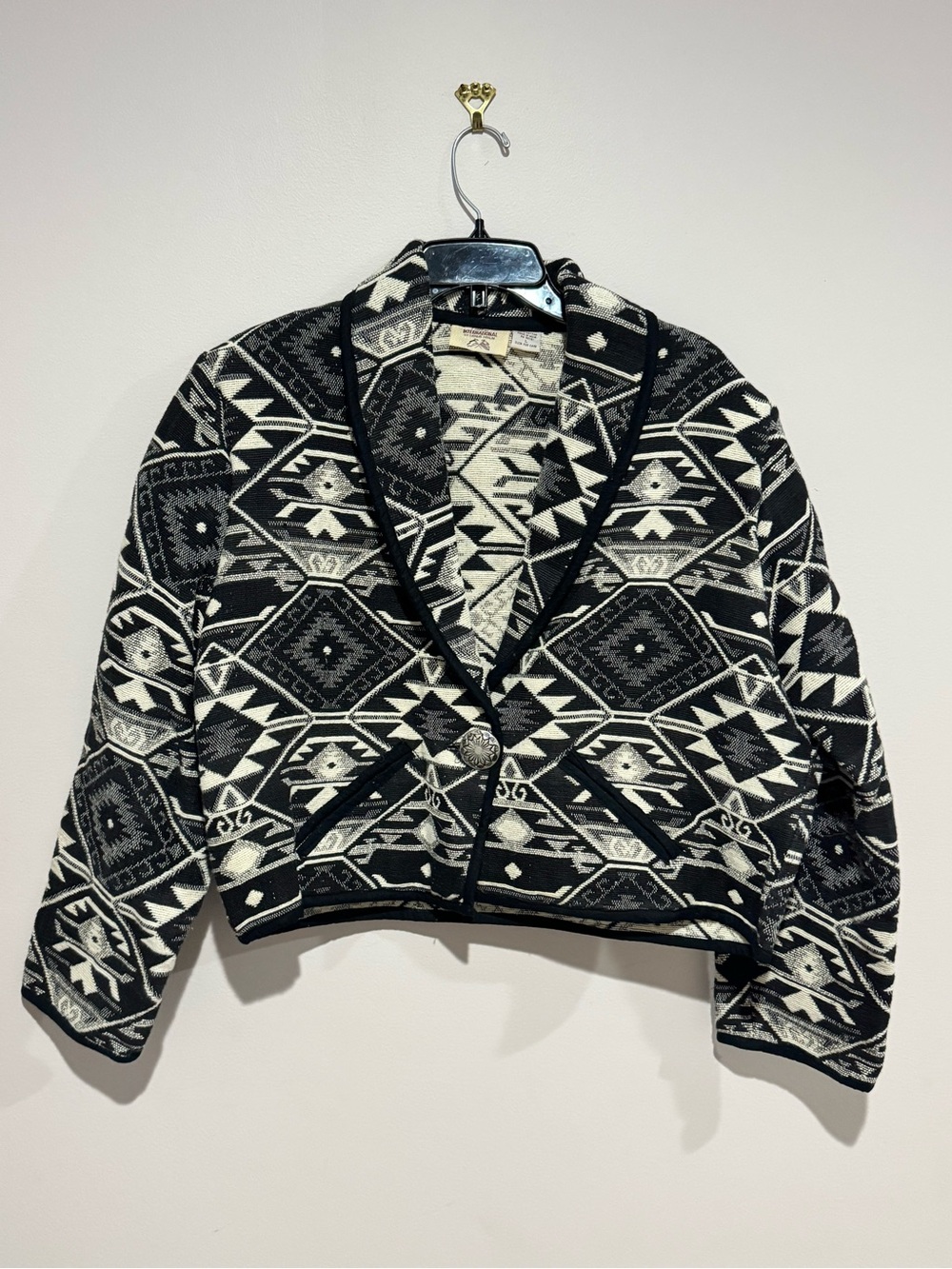 Vintage International Giorgio Fiorlini Tapestry Cropped Jacket Sz Large Aztech